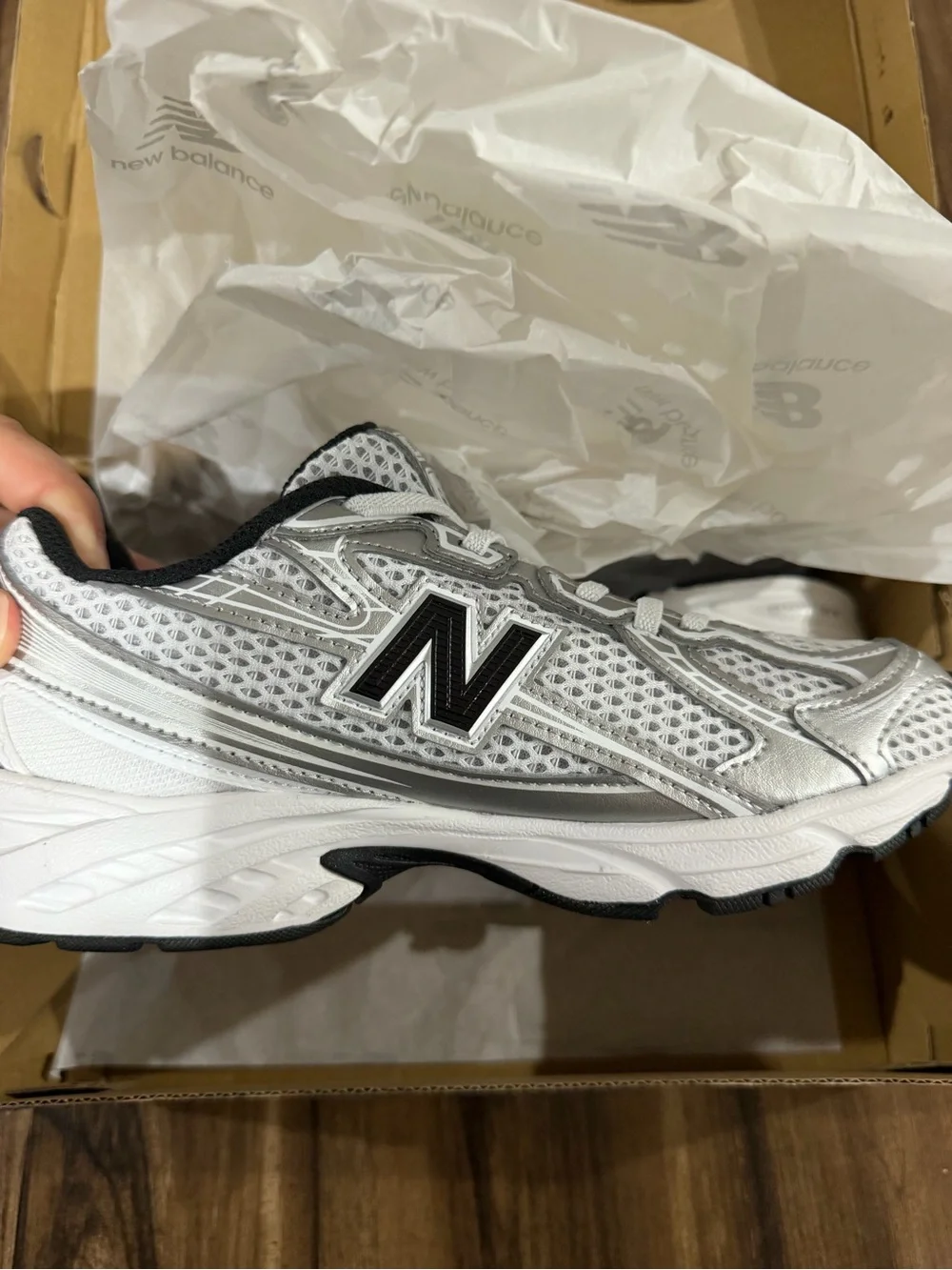 New Balance Kids Silver and White Athletic Sneakers